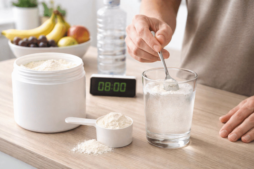 Preparing Advanced Amino Formula dosage by mixing amino acid powder with water