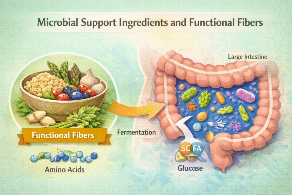 Gut microbiota fermentation of functional and prebiotic fibers