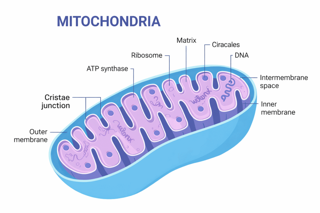 Mitochondrial energy production inside human cells