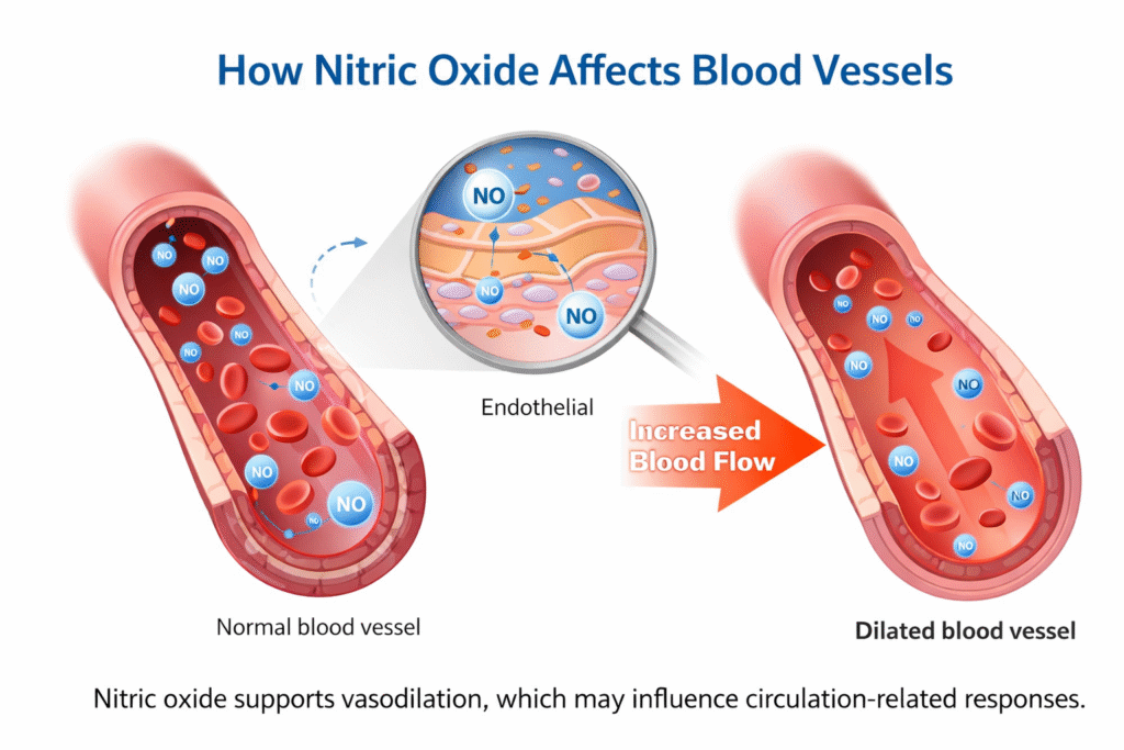 How nitric oxide affects blood vessels and circulation