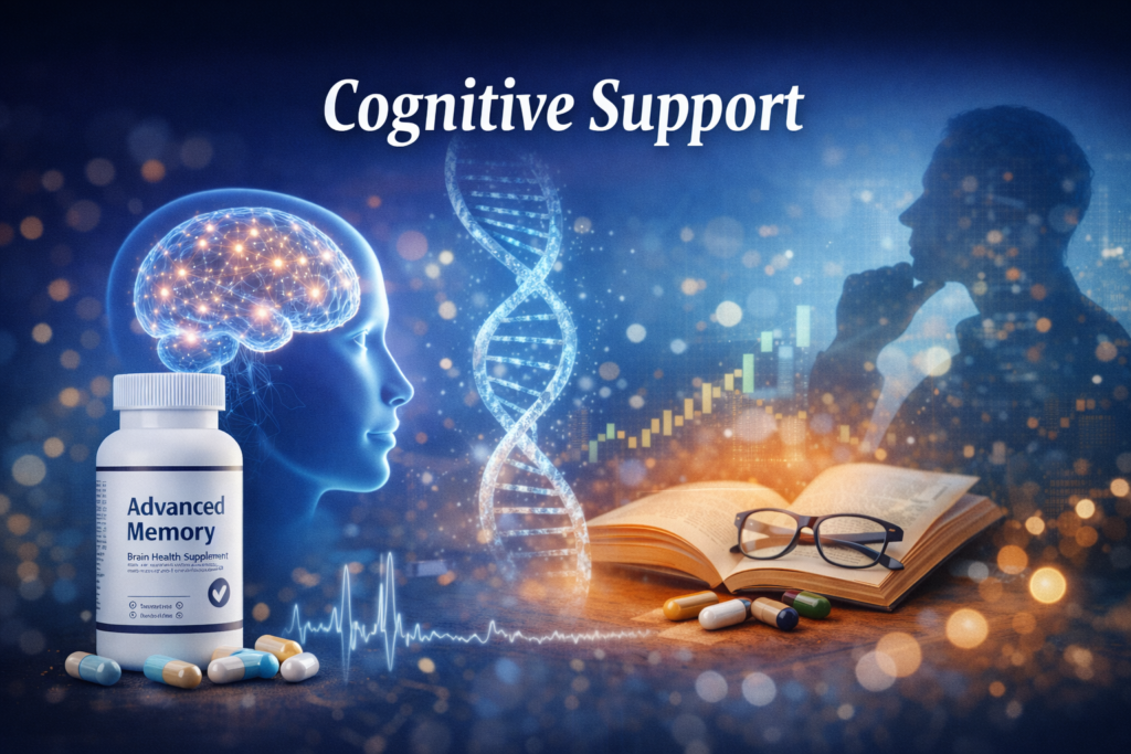 Infographic showing the role of nutrients in supporting cognitive functions like circulation, neurotransmitter activity, and cellular energy.