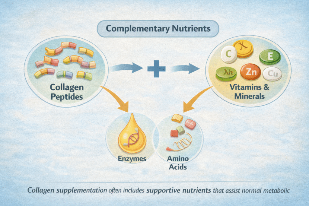 Illustration showing collagen peptides and complementary nutrients