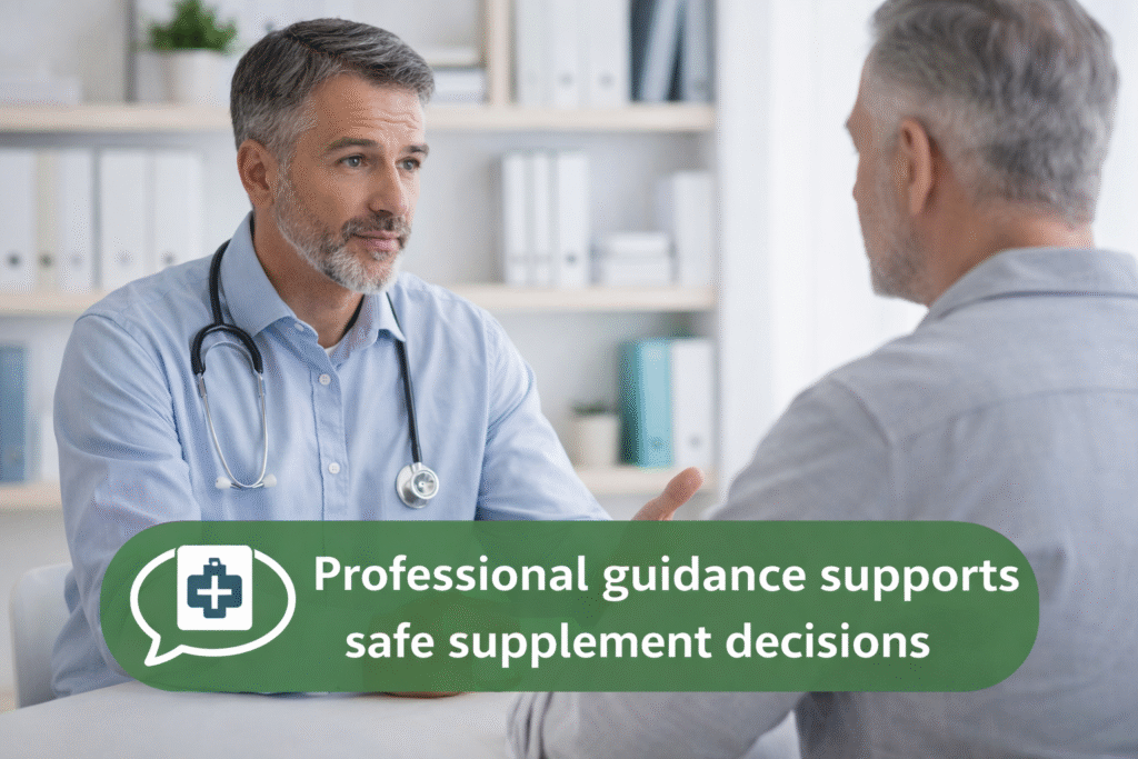 Consultation with a healthcare professional about supplement use