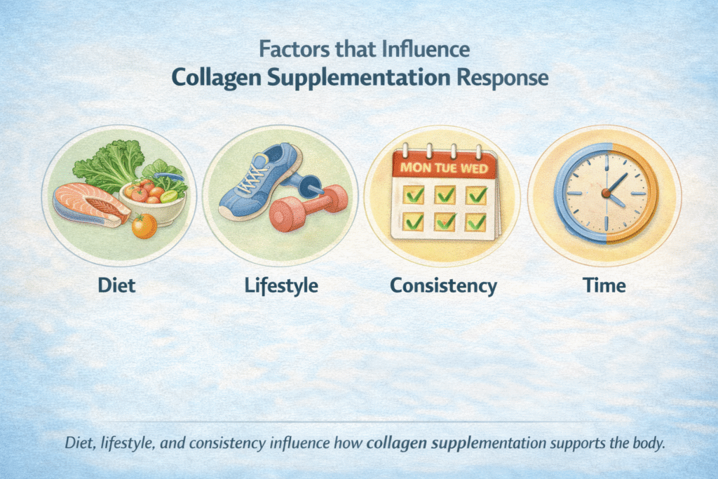 Illustration showing factors that influence collagen supplementation response