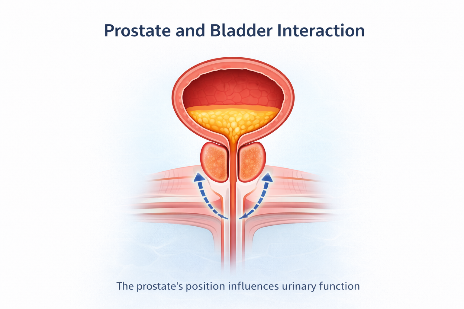 Diagram showing prostate position and its relationship with urinary flow