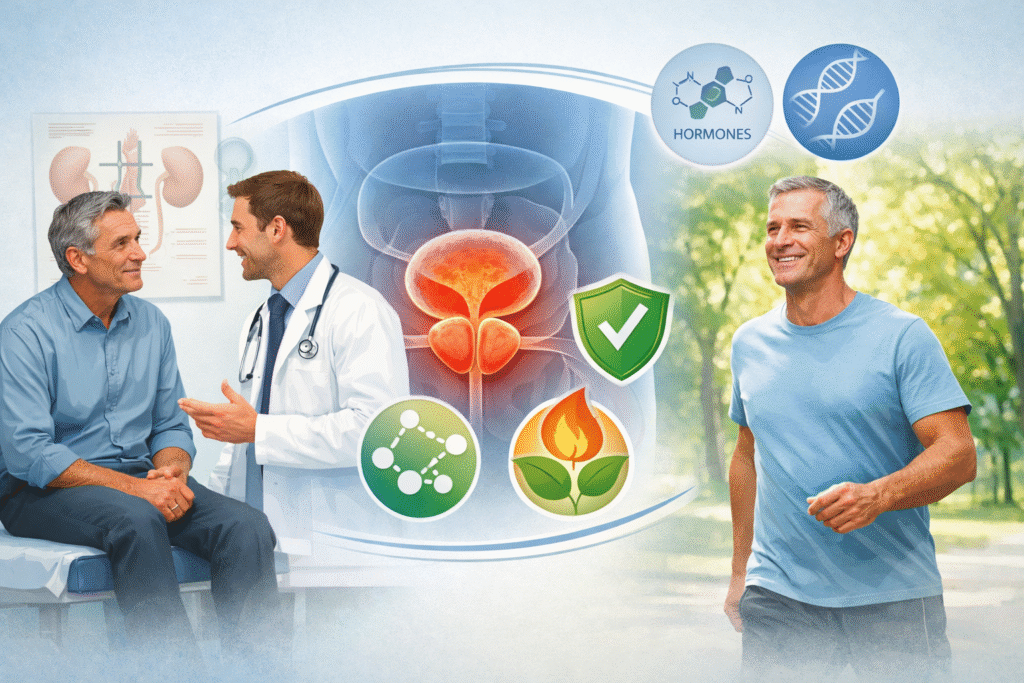 Illustration showing cellular and inflammatory balance related to prostate support