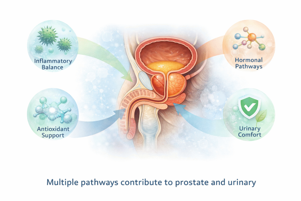 Visual representation of biological pathways involved in prostate support