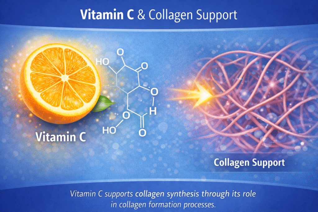 Illustration showing vitamin C’s role in supporting collagen formation processes