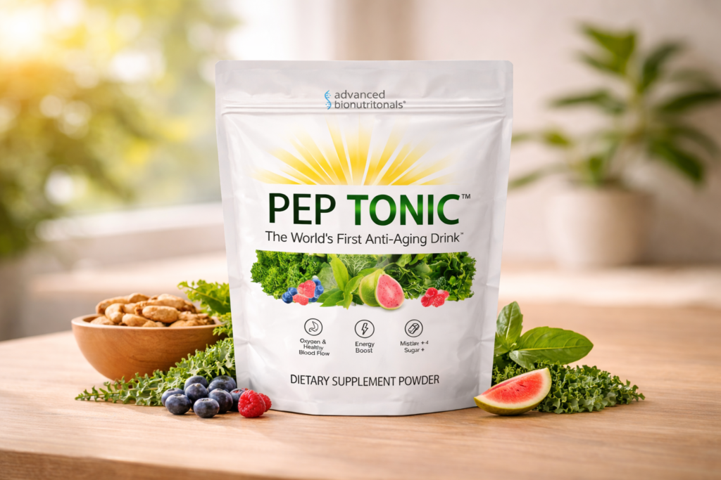 Pep Tonic anti aging drink supplement powder packaging by Advanced Bionutritionals