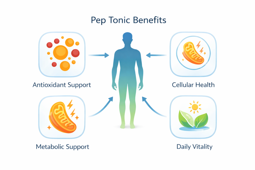 Illustration representing antioxidant protection, cellular health support and metabolic wellness associated with plant-based nutritional supplements