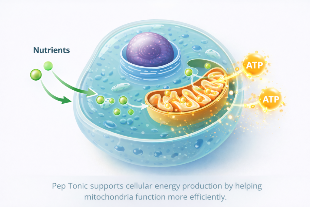 Mitochondria diagram showing cellular energy production and how nutrients are converted into energy