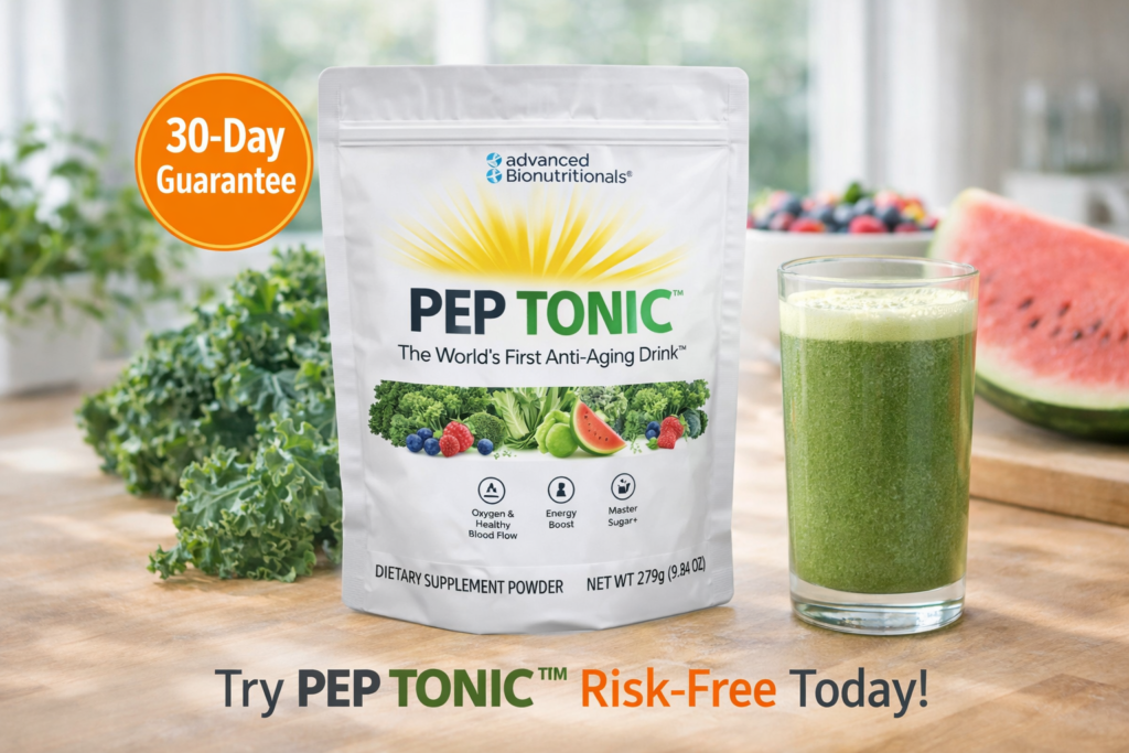 Pep Tonic greens powder supplement mixed with water daily use official product