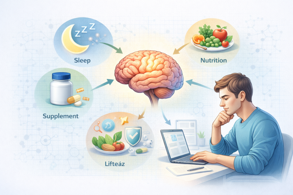 educational illustration showing realistic expectations from cognitive support supplements including improved focus mental clarity and memory consistency over time