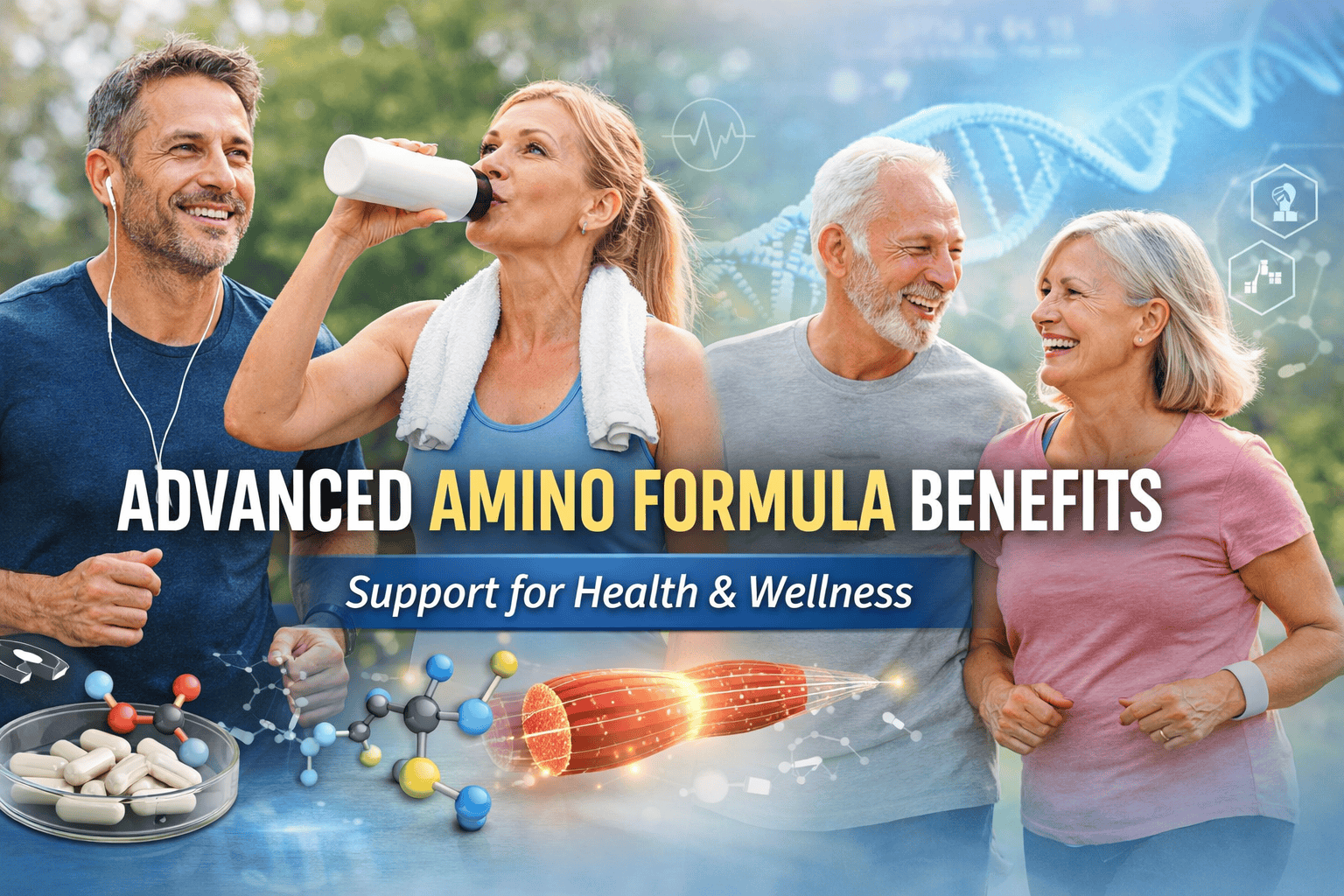 Adults maintaining an active lifestyle illustrating the benefits of adequate amino acid support for overall health