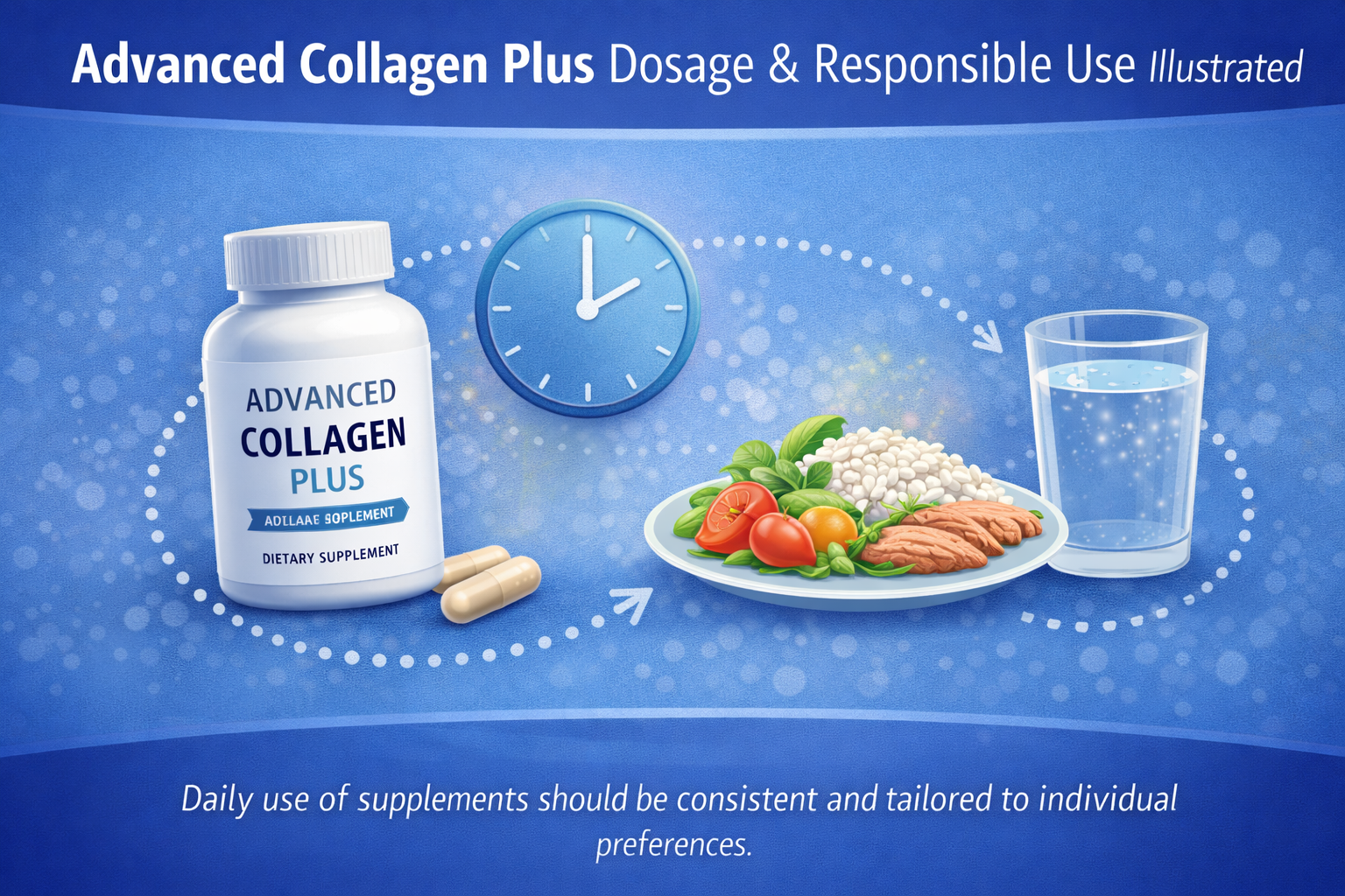 Illustration showing responsible daily use of Advanced Collagen Plus as part of a routine