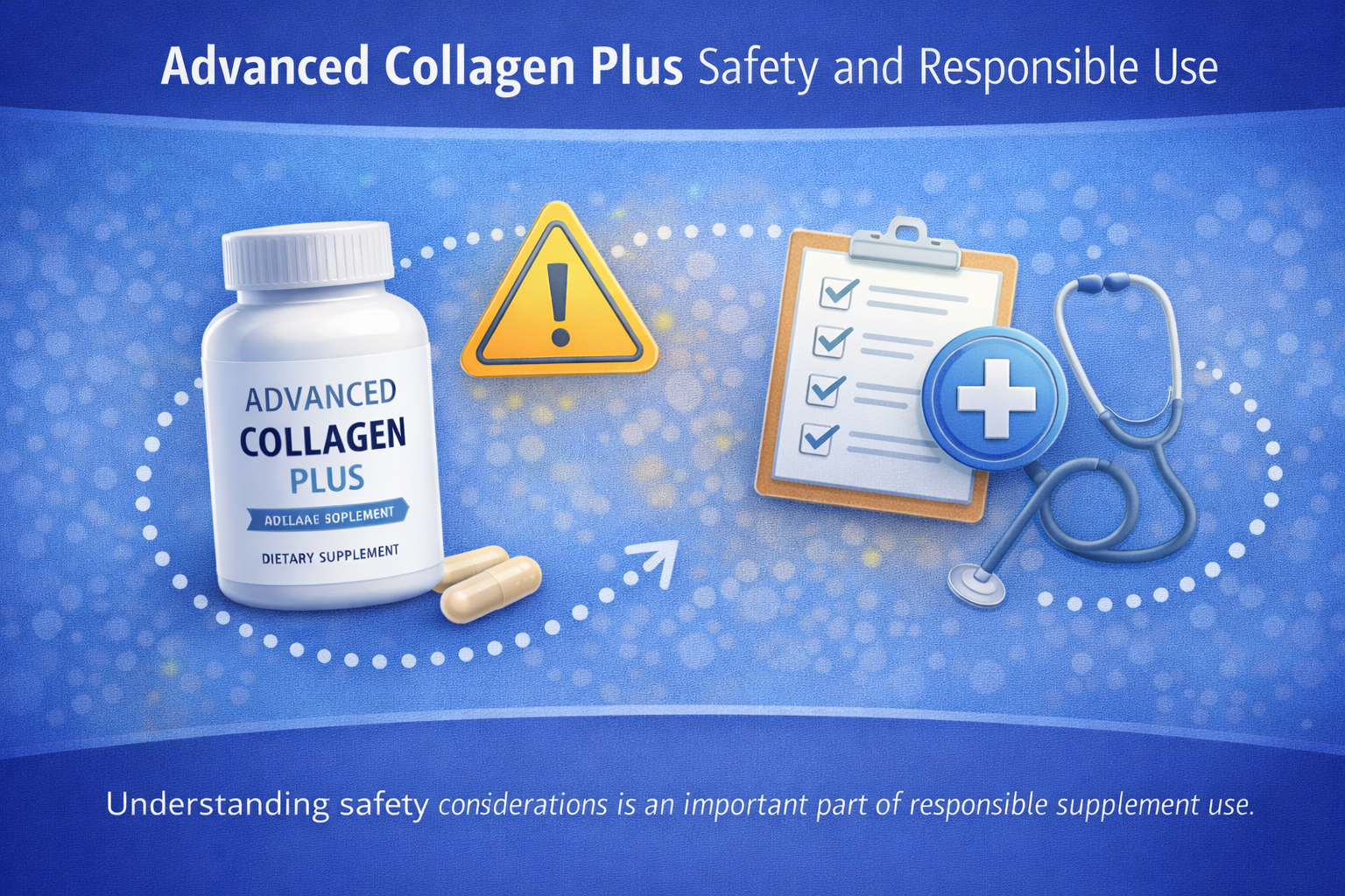 Illustration highlighting safety considerations for using a collagen supplement