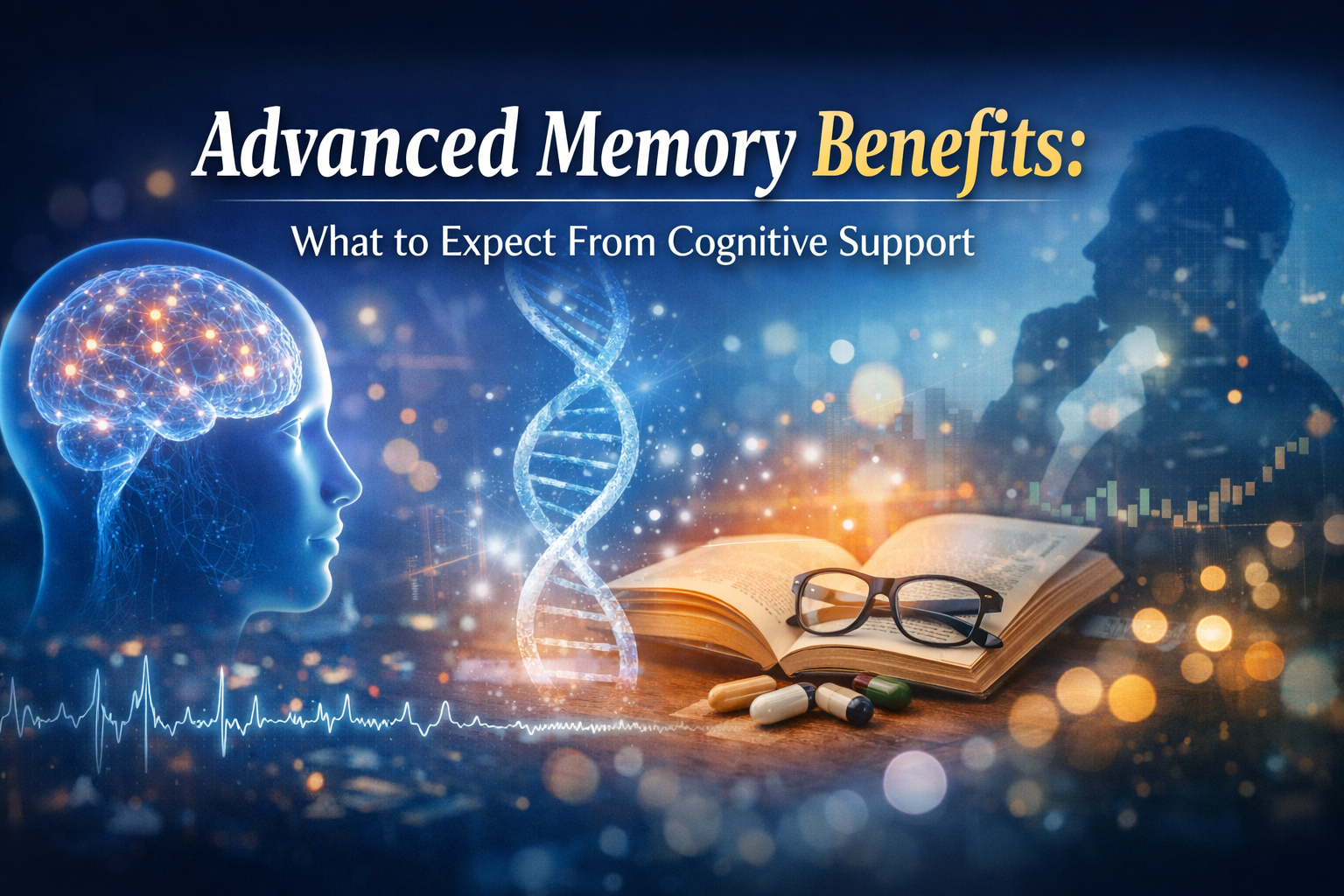Educational illustration showing cognitive benefits and mental clarity related to focus, memory, and overall brain health.