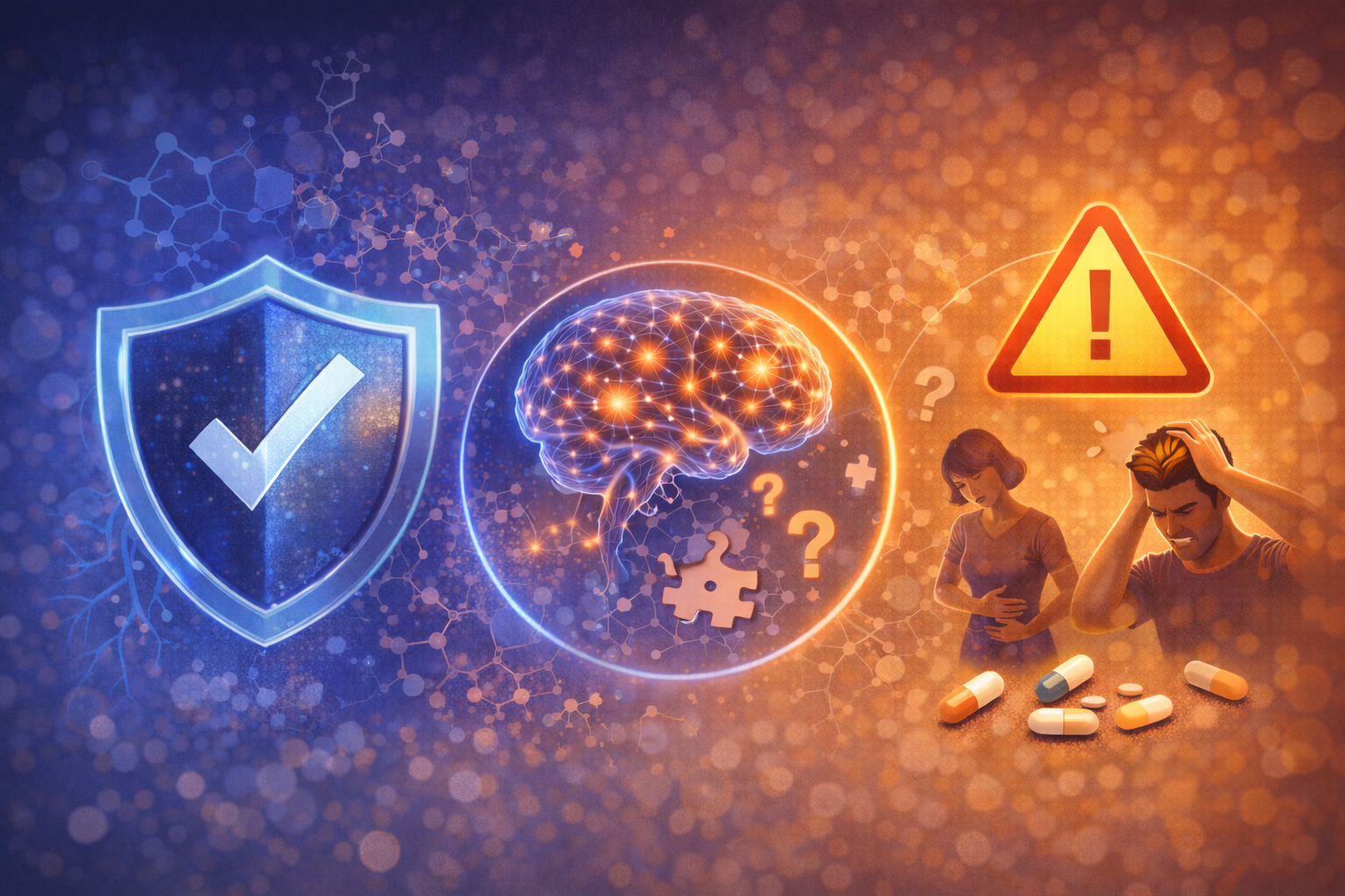 An infographic visually introducing the concept of safety, tolerance, and mild side effects associated with Advanced Memory cognitive support supplement.