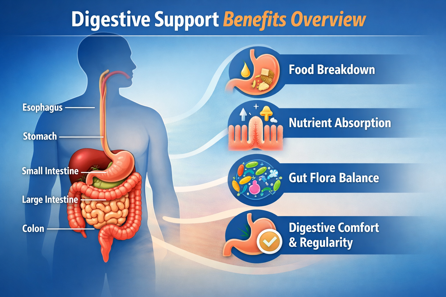 Diagram illustrating the human digestive system and digestive processes