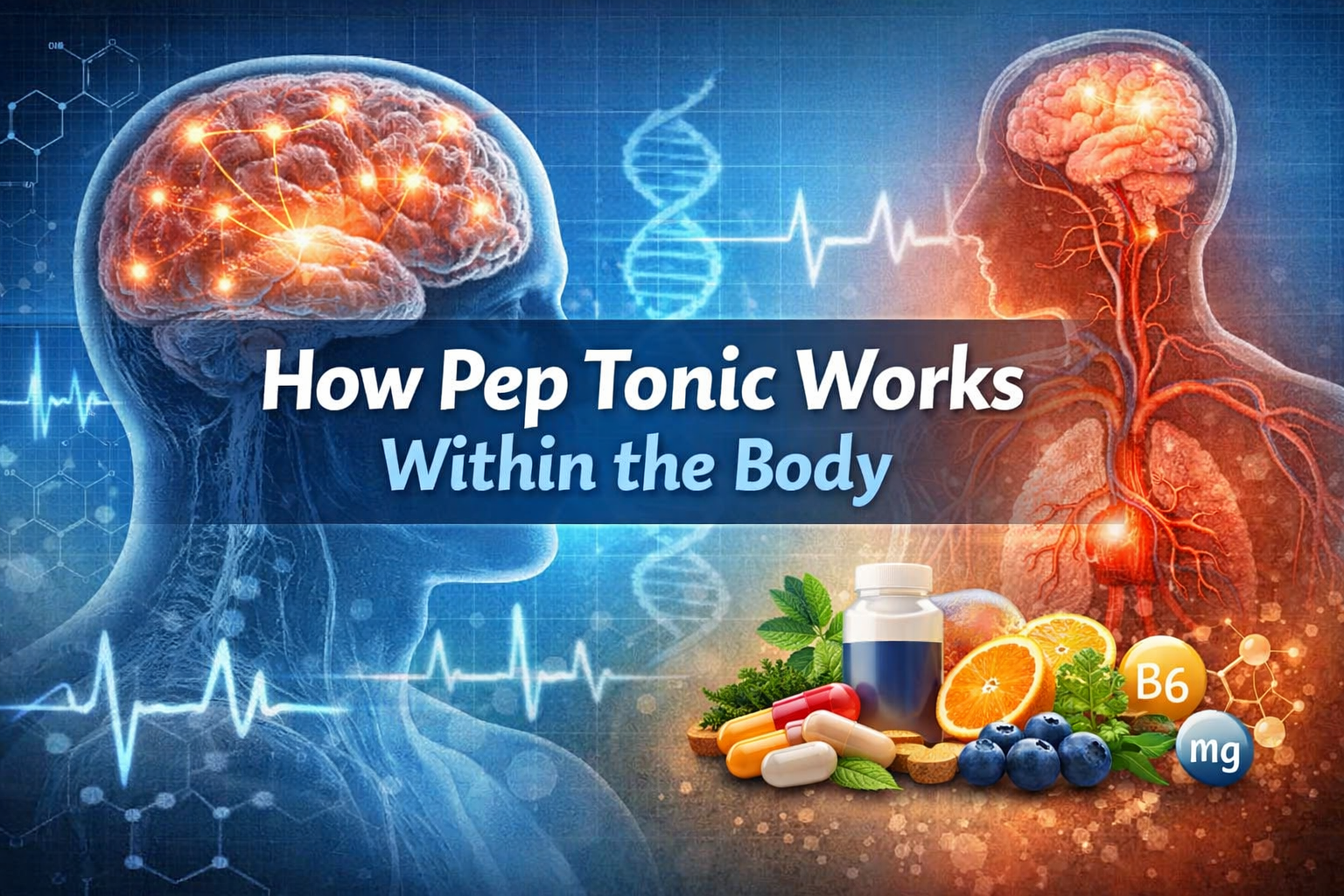 Conceptual illustration showing how Pep Tonic supports normal cognitive processes within the body