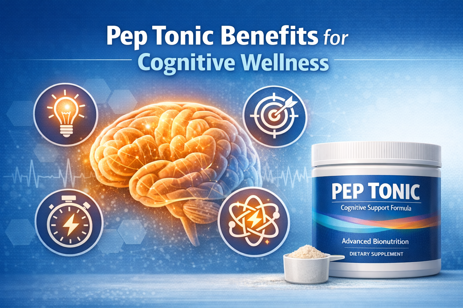 Illustration representing the cognitive benefits Pep Tonic is designed to support, including mental clarity, focus, and cognitive endurance