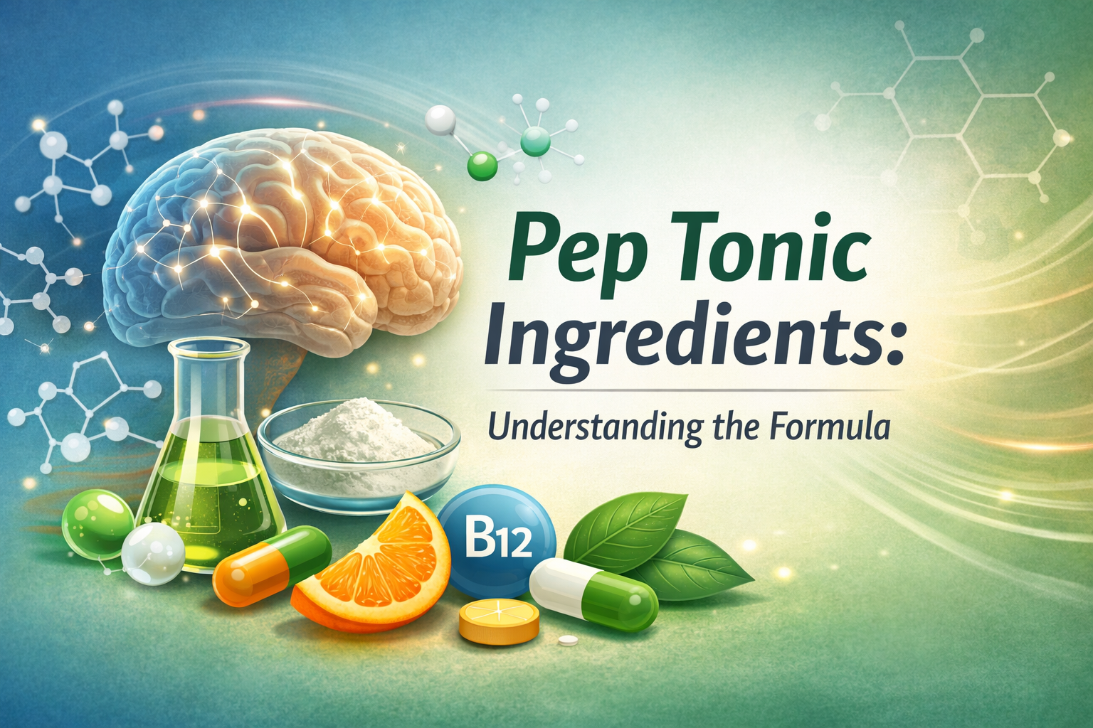 Illustration representing the ingredients and formulation approach used in Pep Tonic for cognitive wellness support
