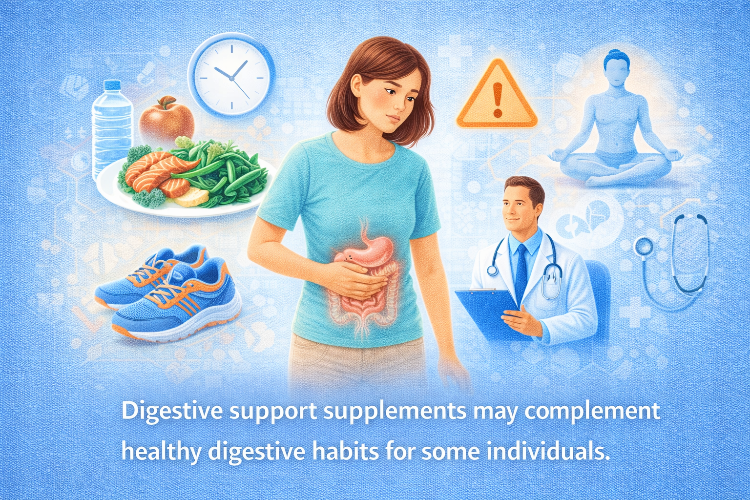Illustration representing digestive health and balanced lifestyle choices