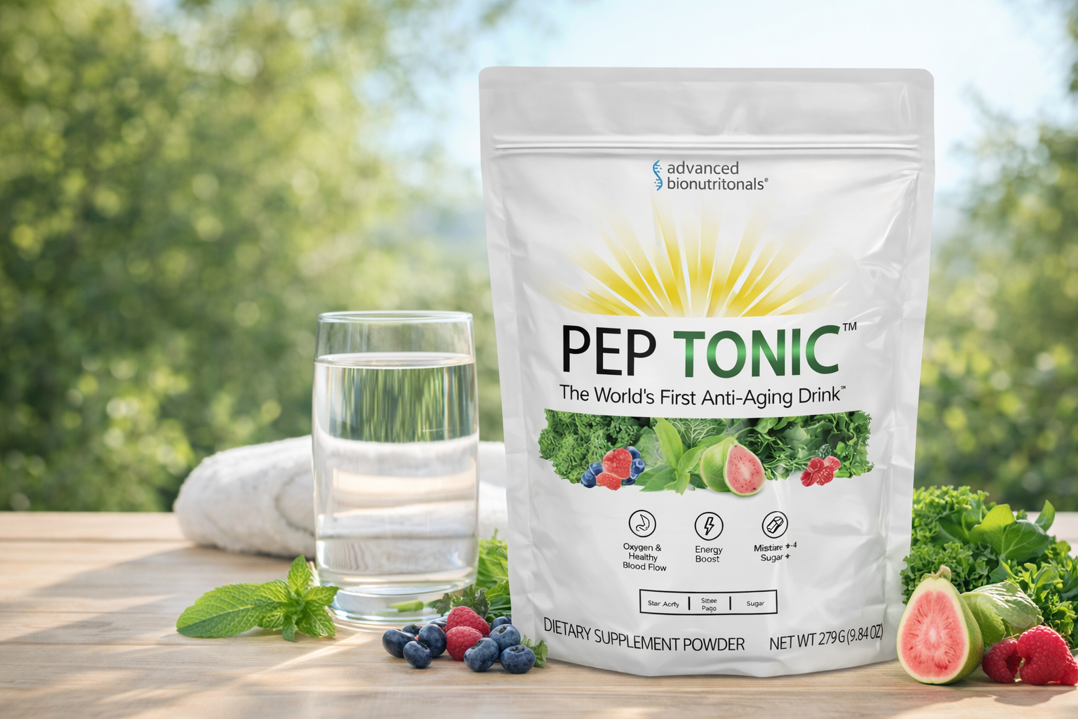 Pep Tonic longevity drink powder supplement by Advanced Bionutritionals for cellular health and daily vitality